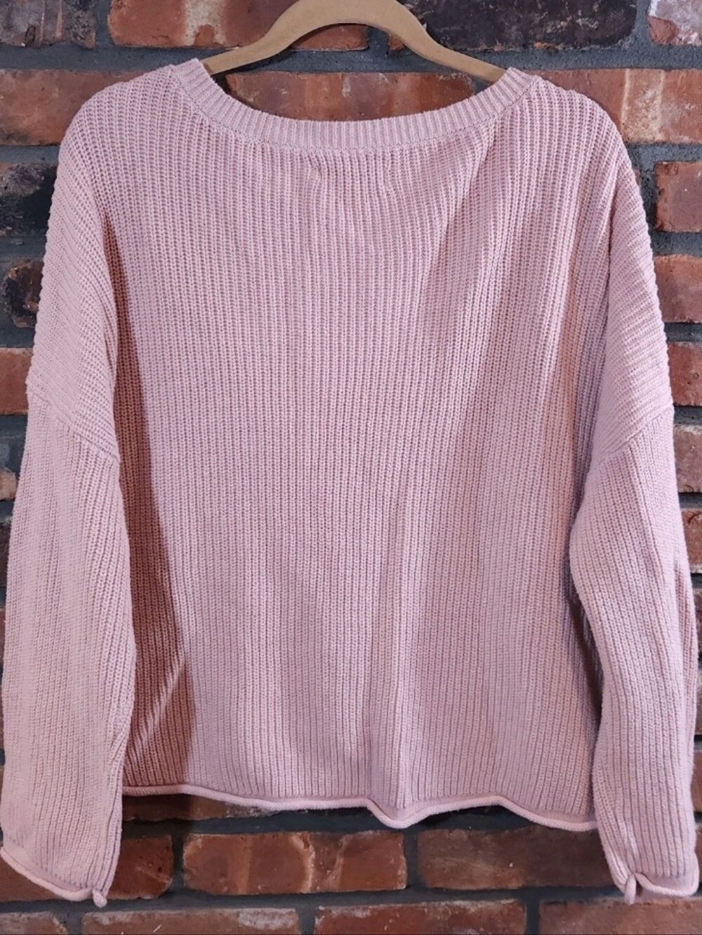 SO Pink Ribbed Knit Boxy Fit Scoop Neck Drop Shoulder Sweater Comfy Women's XL - Picture 4 of 6